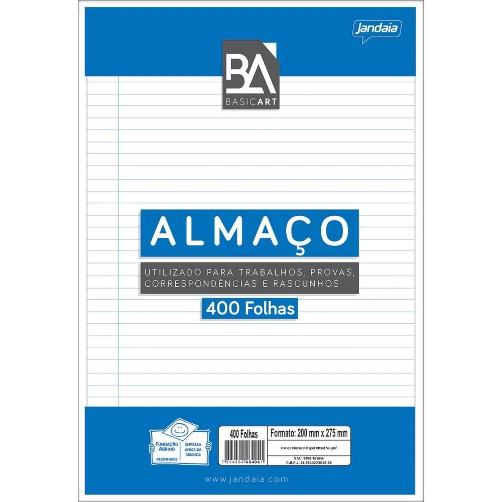 Papel Almaco Basic Art C/Pauta Margem Jandaia (Pct.c/400)