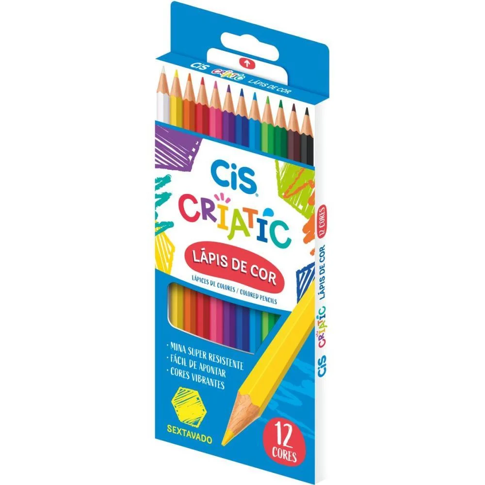 Lapis De Cor Sextavado Cis Criatic 12 Cores Sertic (Pct.c/12)