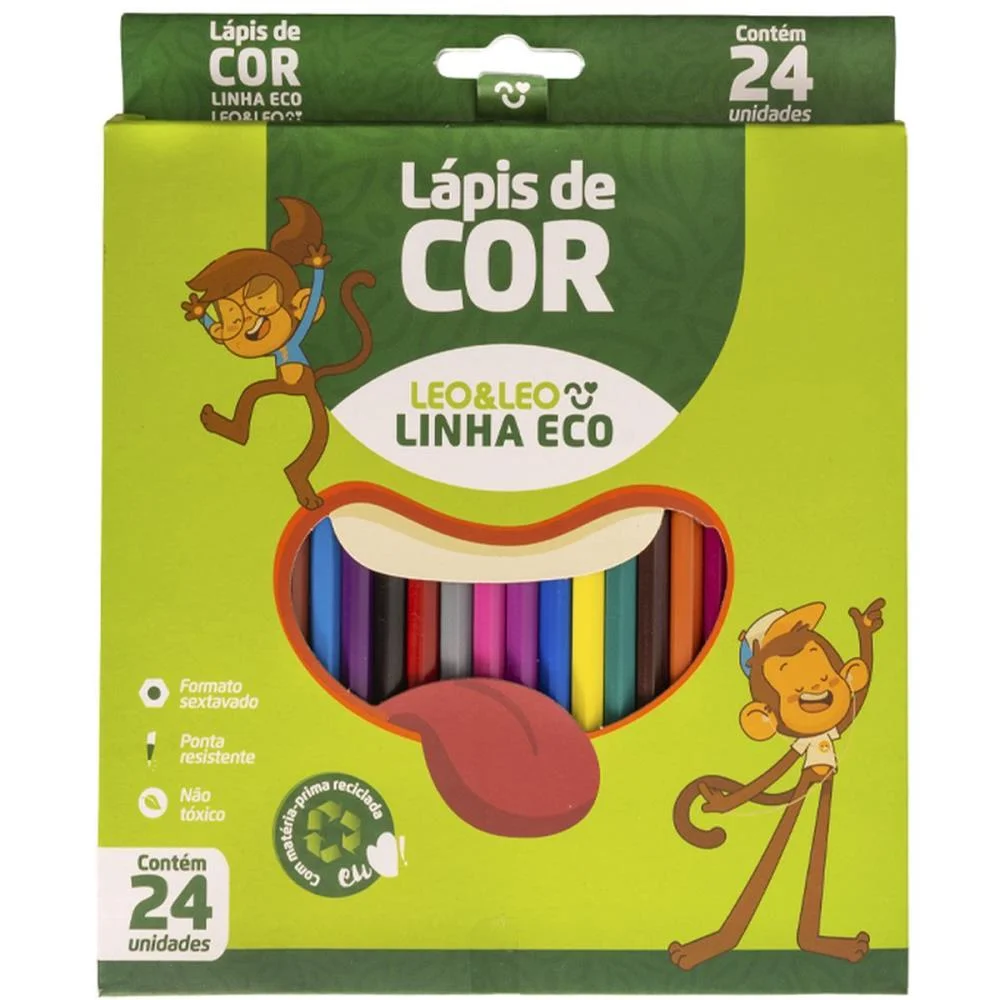 Lapis De Cor Sextavado Leo E Leo Eco 24 Cores Leonora (Pct.c/06)