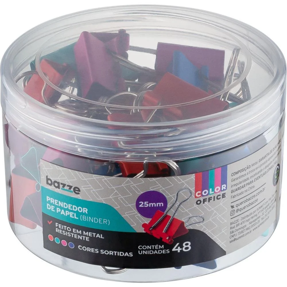 Prendedor De Papel Bazze Binder 25Mm Color Summit (Pote-48)