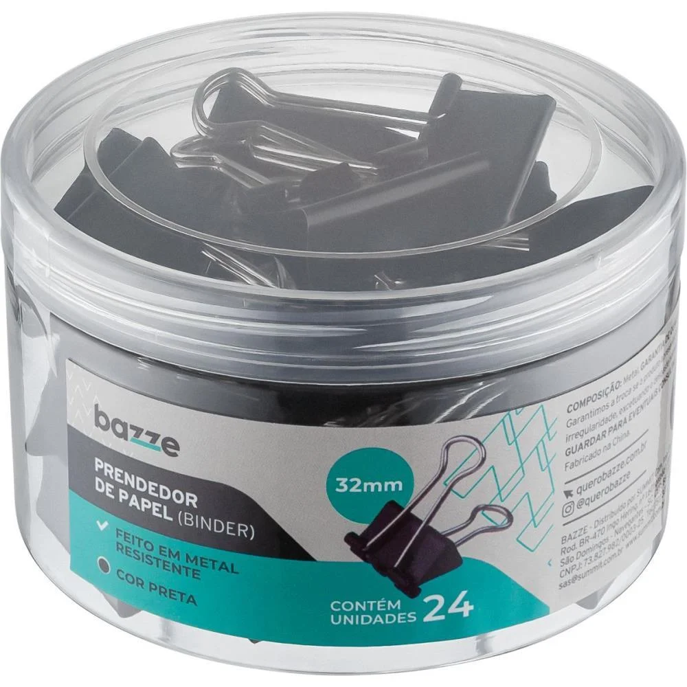 Prendedor De Papel Bazze Binder 32Mm Preto Summit (Pote-24)