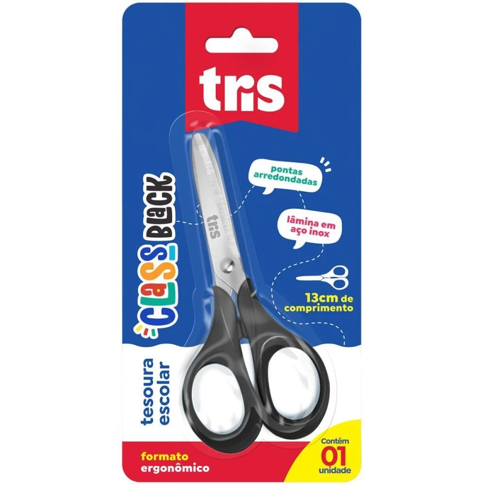 Tesoura Escolar Tris Class Black 13Cm Summit