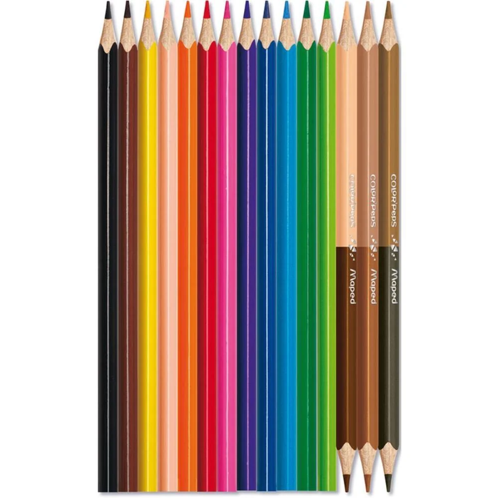 Lapis De Cor Triangular Color Peps 12 Cores+3 Duo Pele Maped (Estojo)