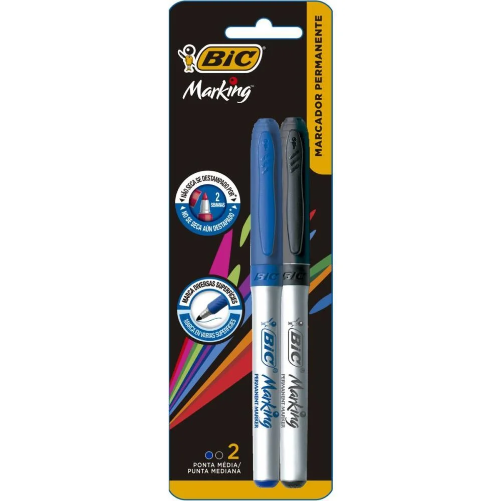 Pincel Marcador Permanente Marking 1.1Mm Azul/Preta Bic (Bl.c/02)
