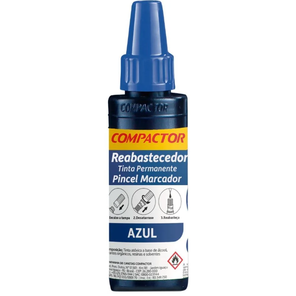 Tinta Marcador Permanente Reabastecedor 030Ml Azul Compactor (Cx.c/12)