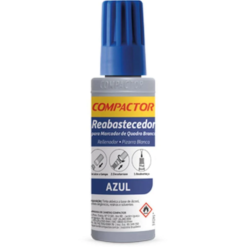 Tinta Marcador Quadro Branco Reabastecedor 030Ml Azul Compactor (Cx.c/12)