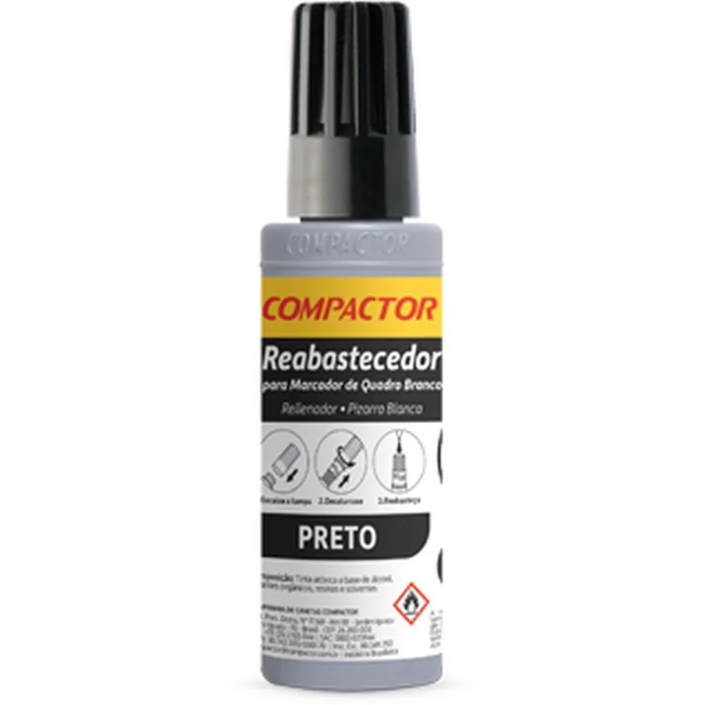 Tinta Marcador Quadro Branco Reabastecedor 030Ml Preto Compactor (Cx.c/12)