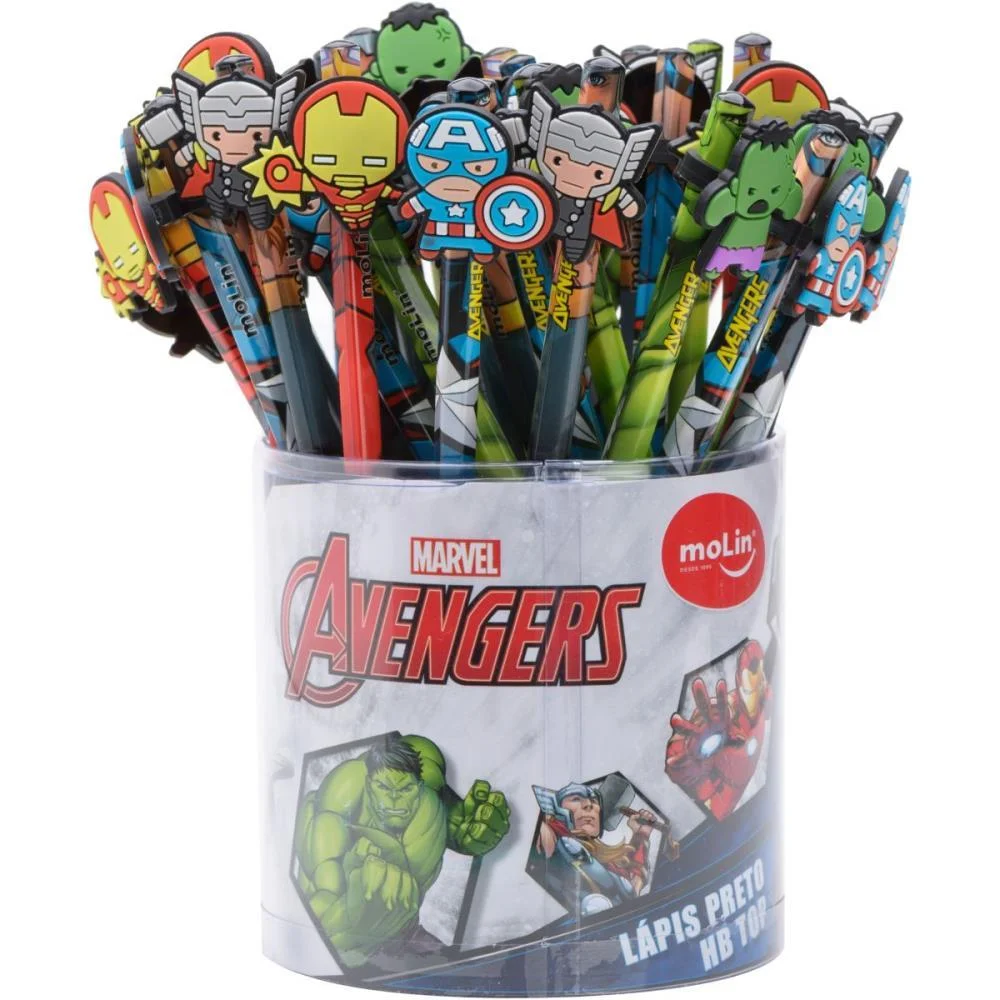 Lapis Preto Redondo Decorado The Avengers Top C/Borracha Molin (Pote-36)