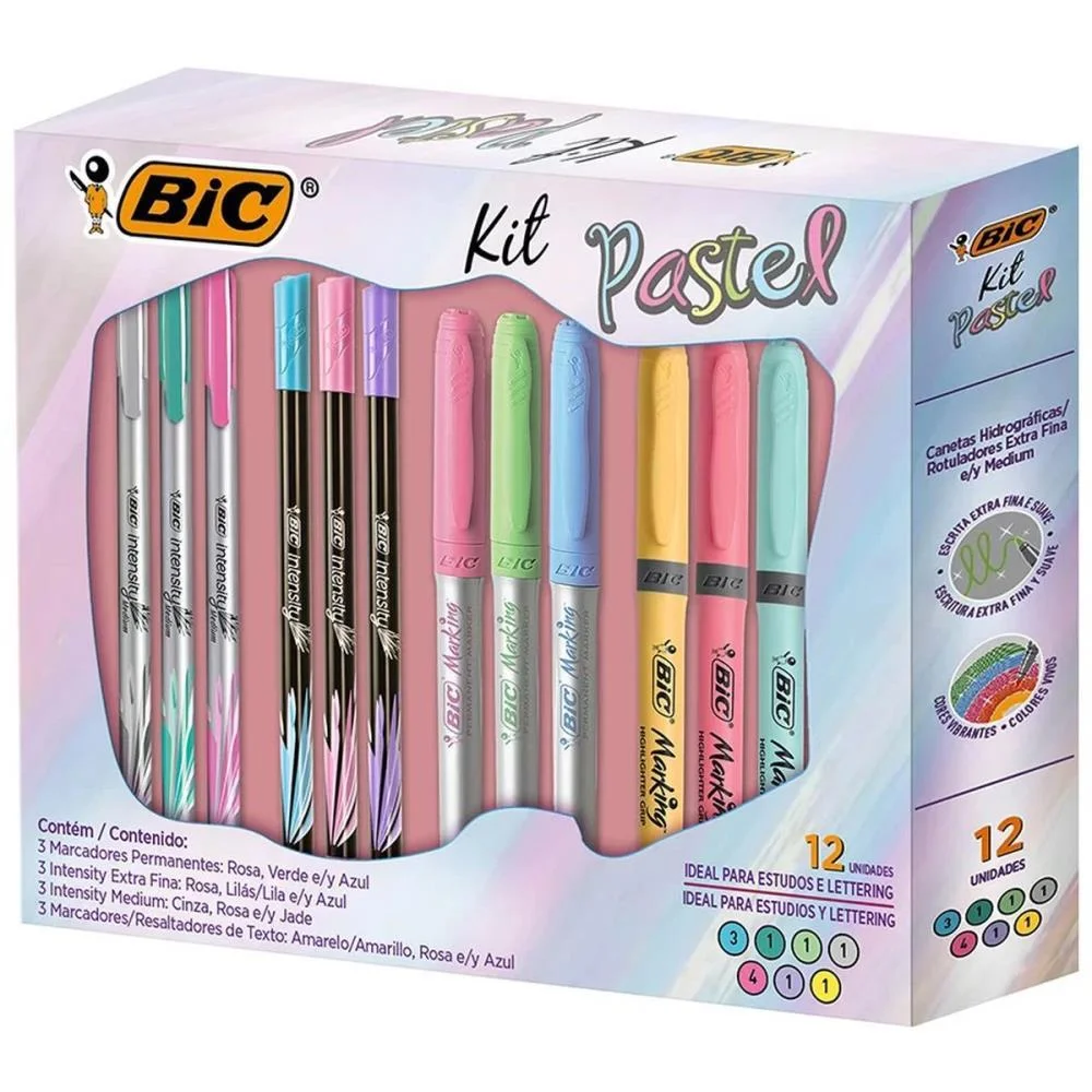 Kit Escolar Pastel C/12 Itens Bic (Estojo)