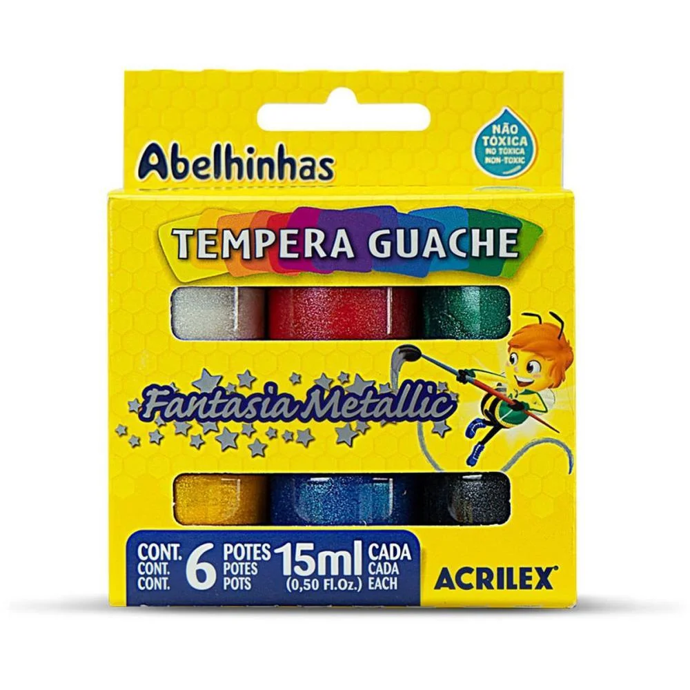 Tinta Guache 015Ml 06 Cores Fantasia Metallic Acrilex (Pct.c/06)