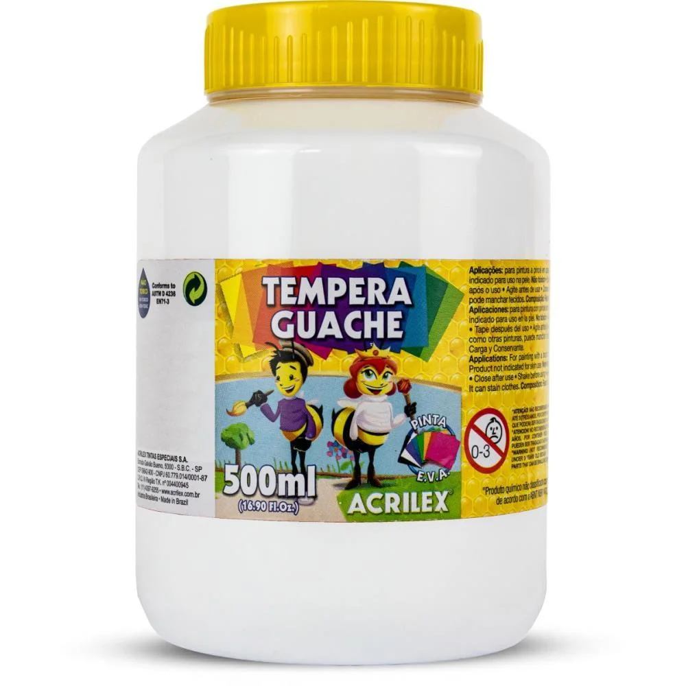 Tinta Guache 500Ml Branco Acrilex Com 6 Unidades