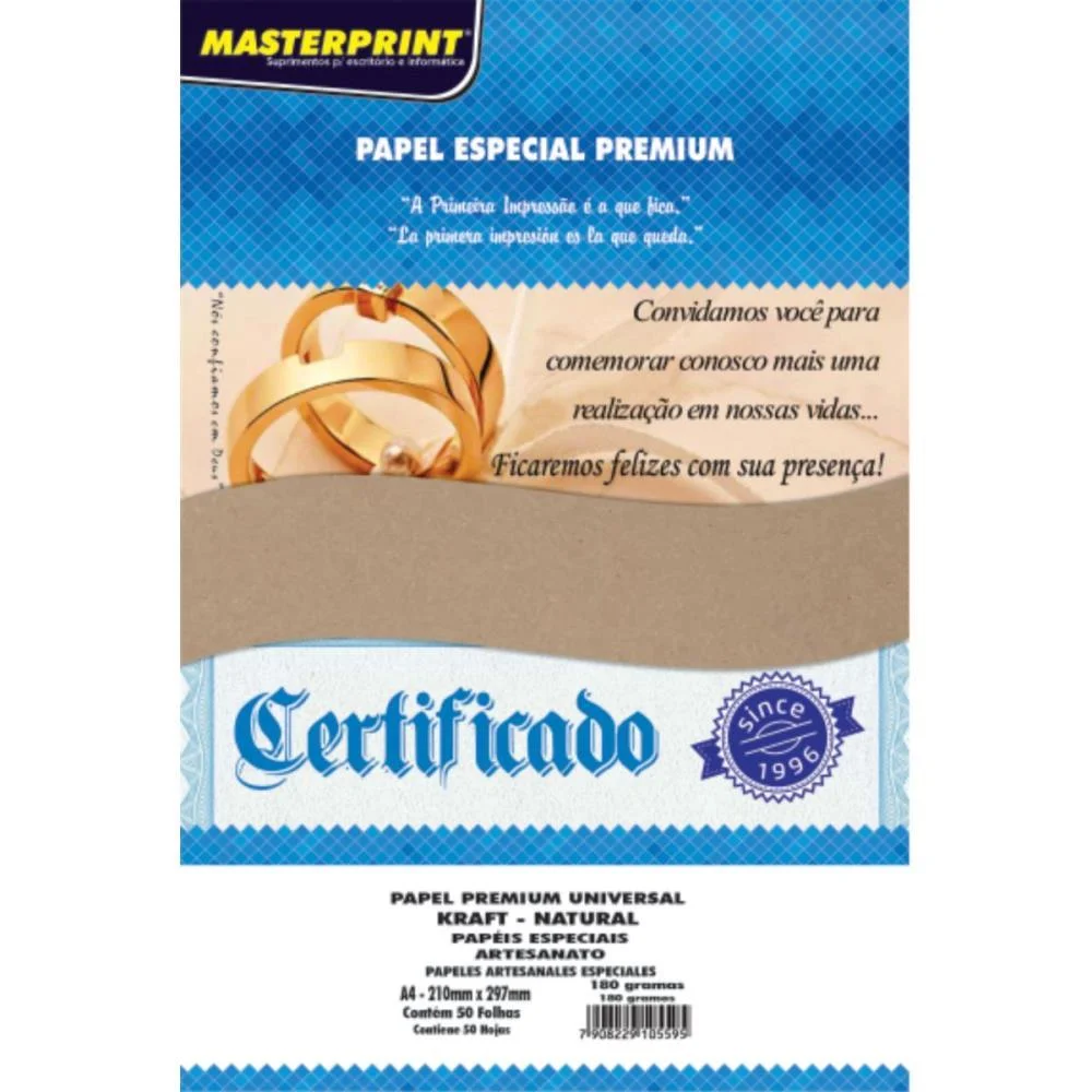 Papel Kraft Folha Kraft/Natural 180G A4 Masterprint (Pct.c/50)