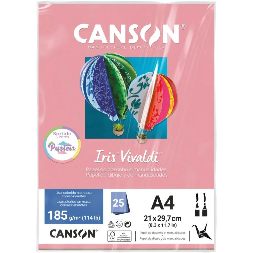 Papel A4 Color Iris Vivaldi Cores Pastel 185G Canson (Pct.c/25)