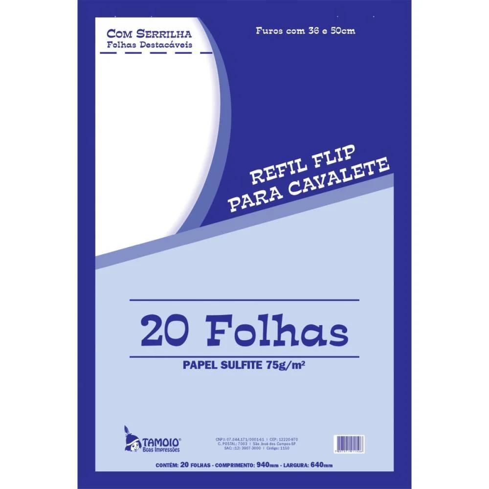 Papel Para Flip-Chart Serrilhado 64X94Cm 75G. 20Fls. Tamoio