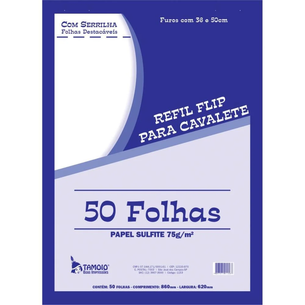 Papel Para Flip-Chart Serrilhado 62X86Cm 75G. 50Fls. Tamoio (Pct.c/03)