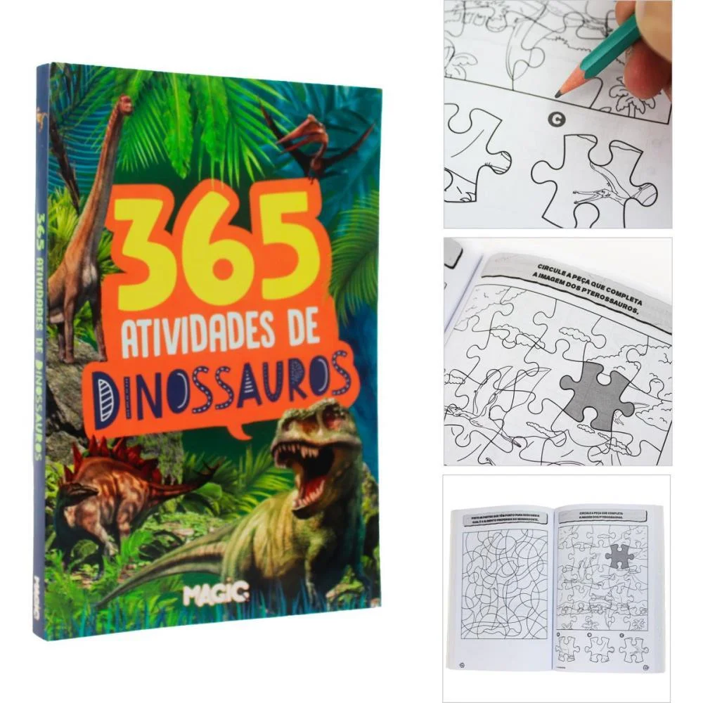 Livro Infantil Colorir 365 Atividades Dinossauros 288 Magic Kids
