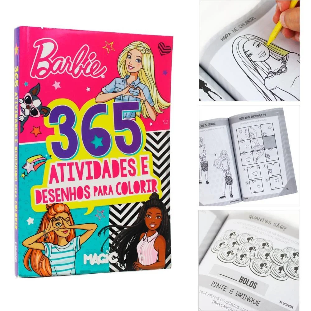 Livro Infantil Colorir 365 Atividades Barbie 288Pgs Magic Kids