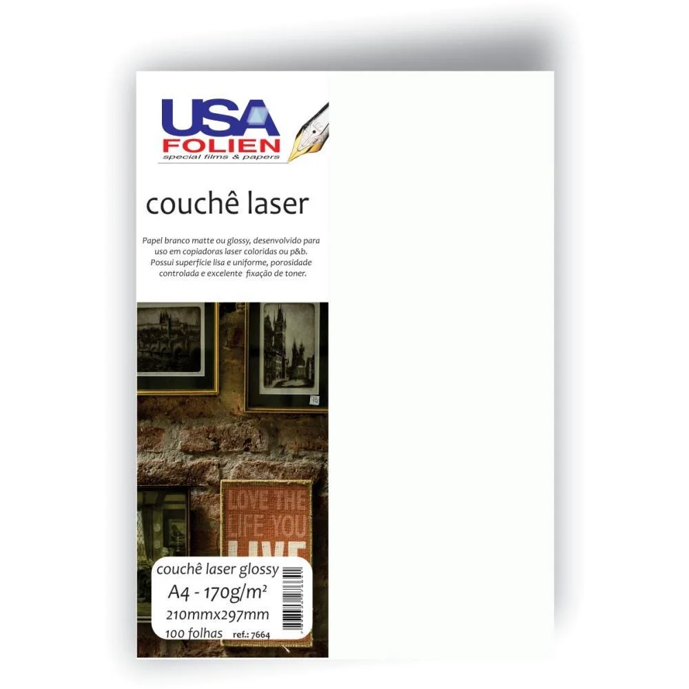 Papel A4 Couche Laser Glossy Branco 170G. Usa Folien C/ 100 Unidades
