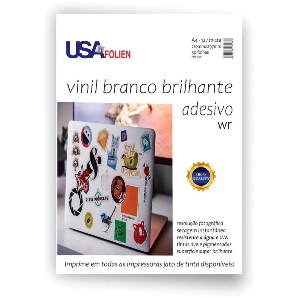 Papel Fotografico Inkjet A4 Vinil Adesivo Branco Usa Folien (Pct.c/50)