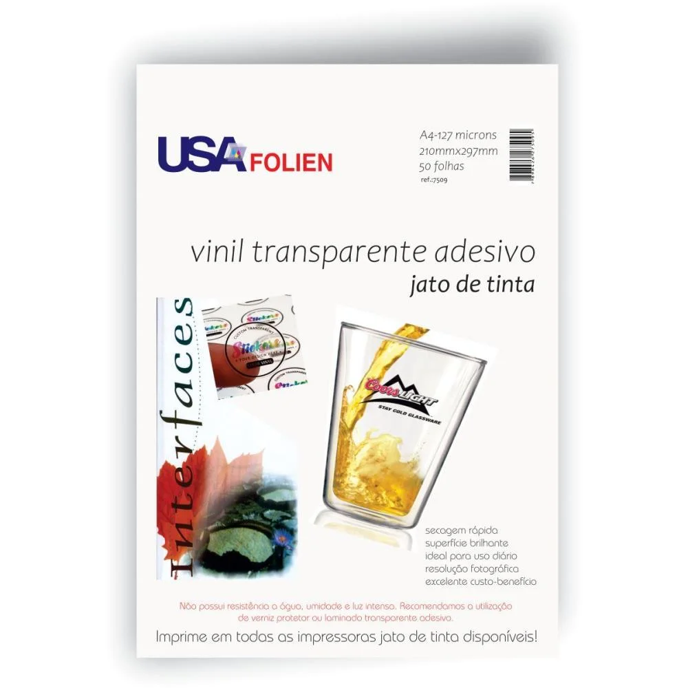 Papel Fotografico Inkjet A4 Vinil Adesivo Transparente Usa Folien (Pct.c/50)