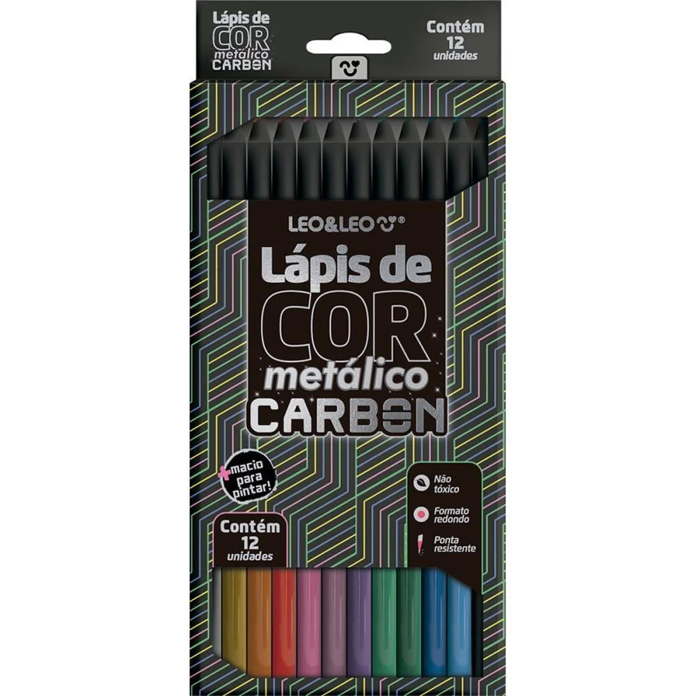 Lapis De Cor Redondo Carbon Line 12Cores Metalicas Leonora (Pct.c/06)
