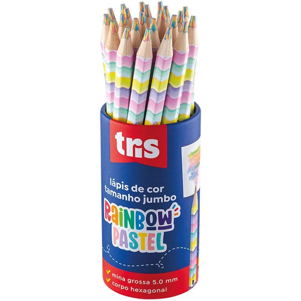 Lapis De Cor Jumbo Tris Rainbow Pastel Summit (Pote-24)