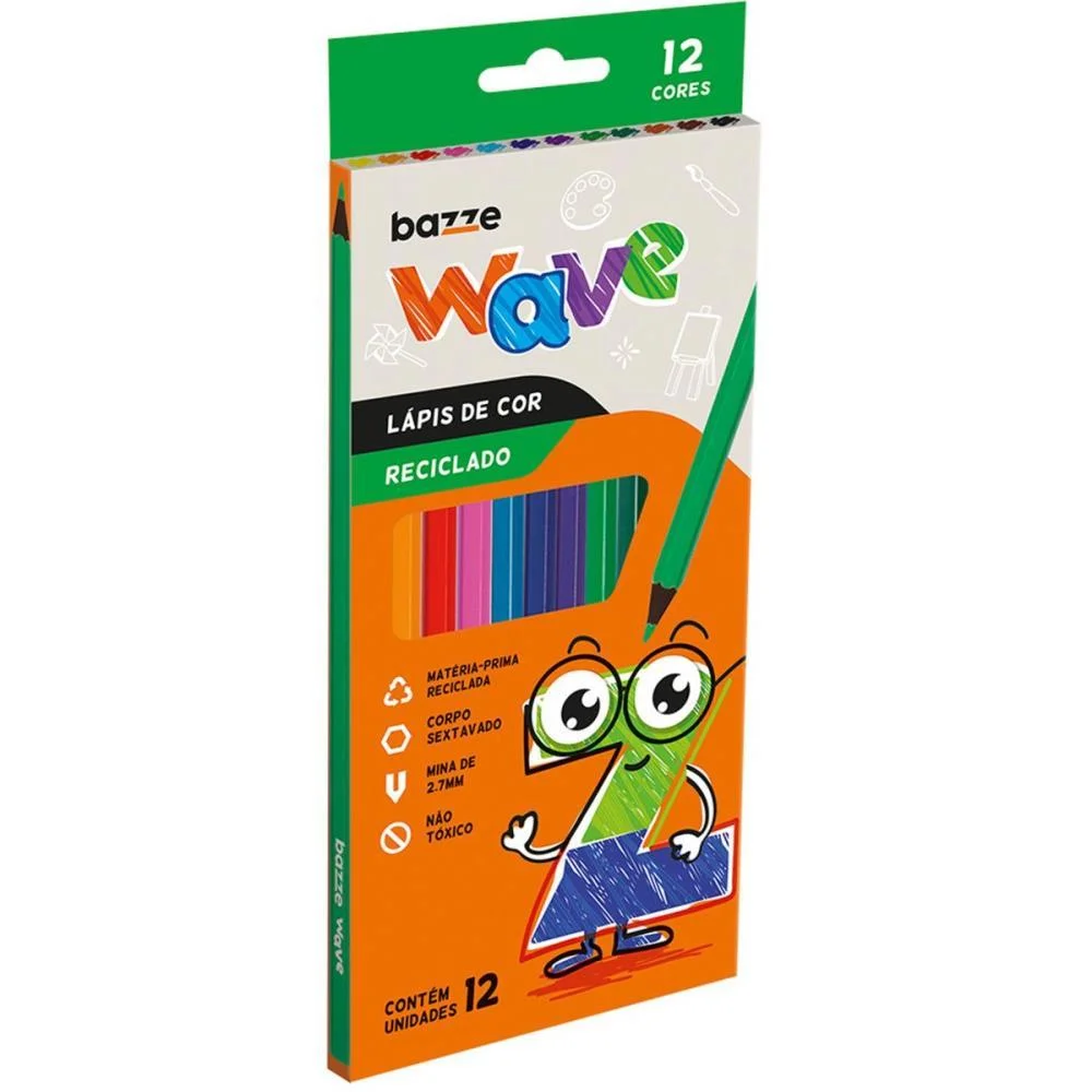 Lapis De Cor Sextavado Bazze Wave Reciclado 12 Cores Summit (Pct.c/12)