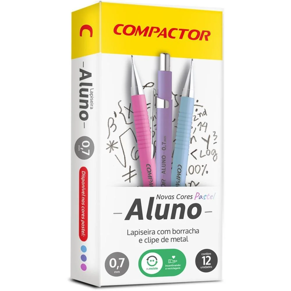 Lapiseira 0.7Mm Aluno Pastel 3 Cores Sortidas Compactor (Cx.c/12)