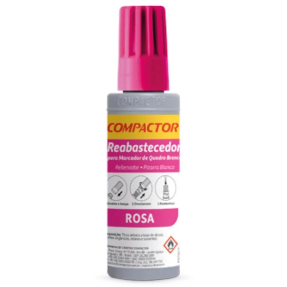 Tinta Marcador Quadro Branco Reabastecedor 030Ml Rosa Compactor (Cx.c/12)
