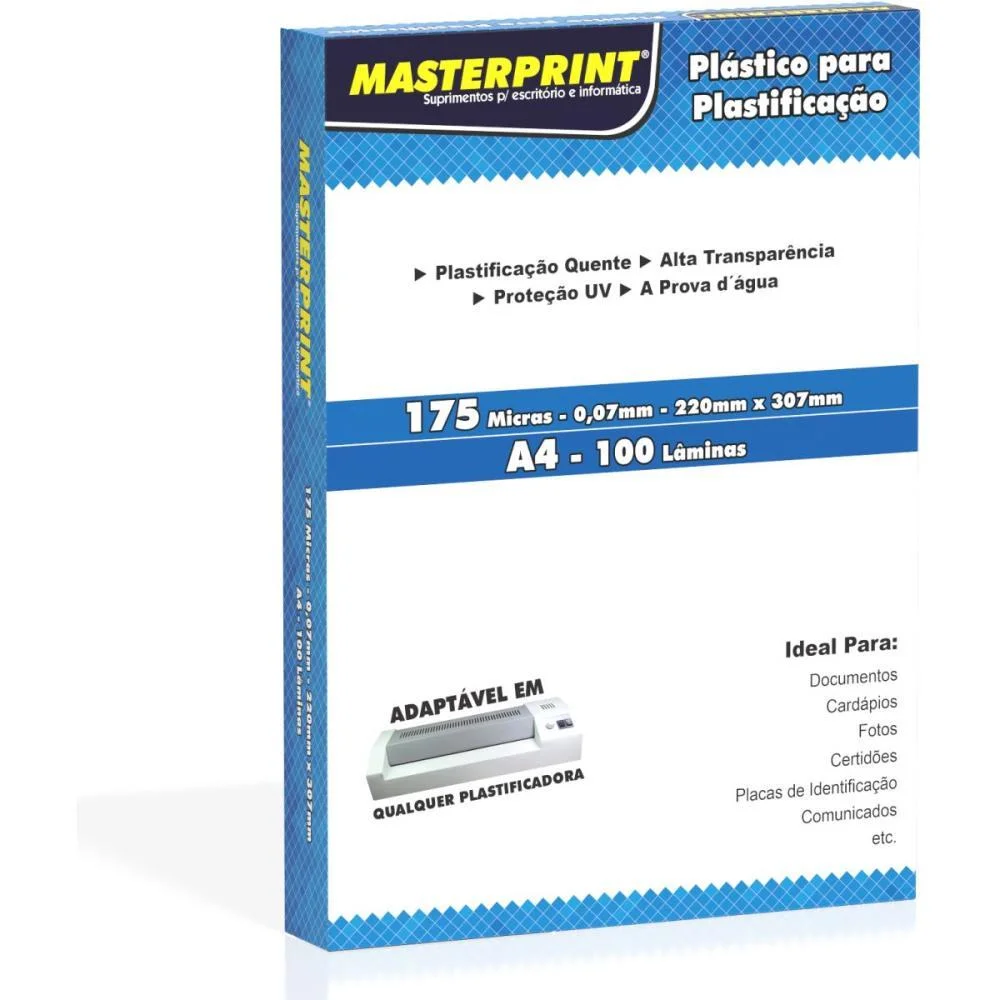 Plastico Para Plastificacao A4 220X307 175 Micras (0,07) Masterprint (Conj/100)