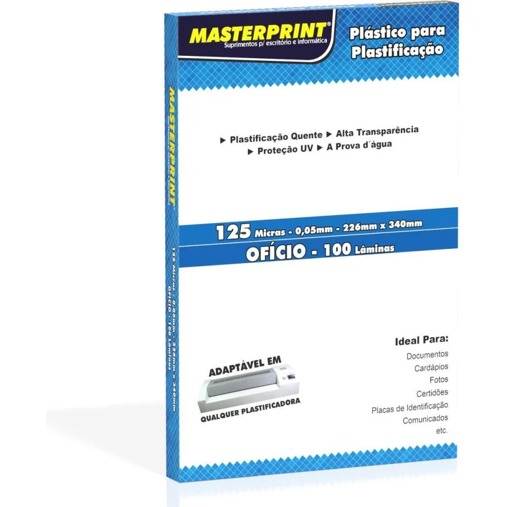 Plastico Para Plastificacao Oficio 222X336 125Micras (0,05 Masterprint (Conj/100)