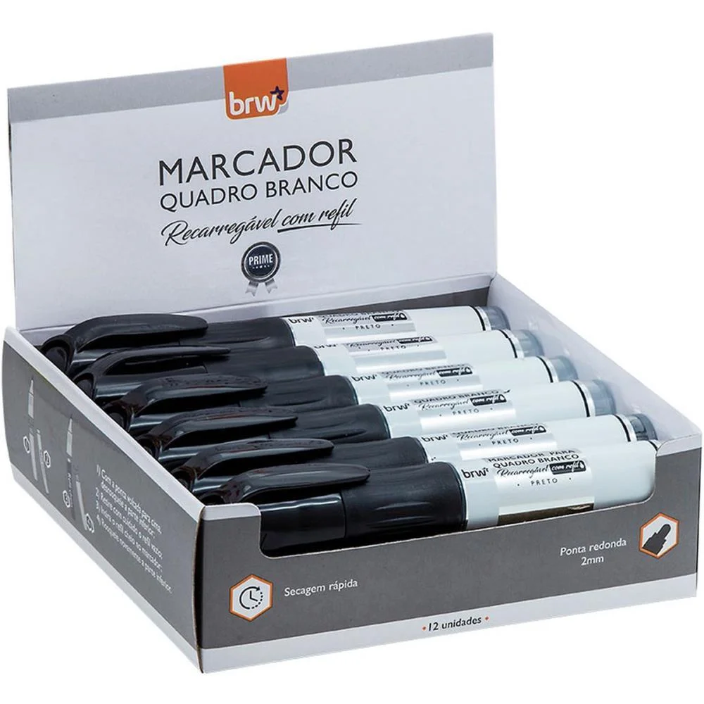 Pincel Quadro Branco Recarregavel Preto Brw (Cx.c/12)