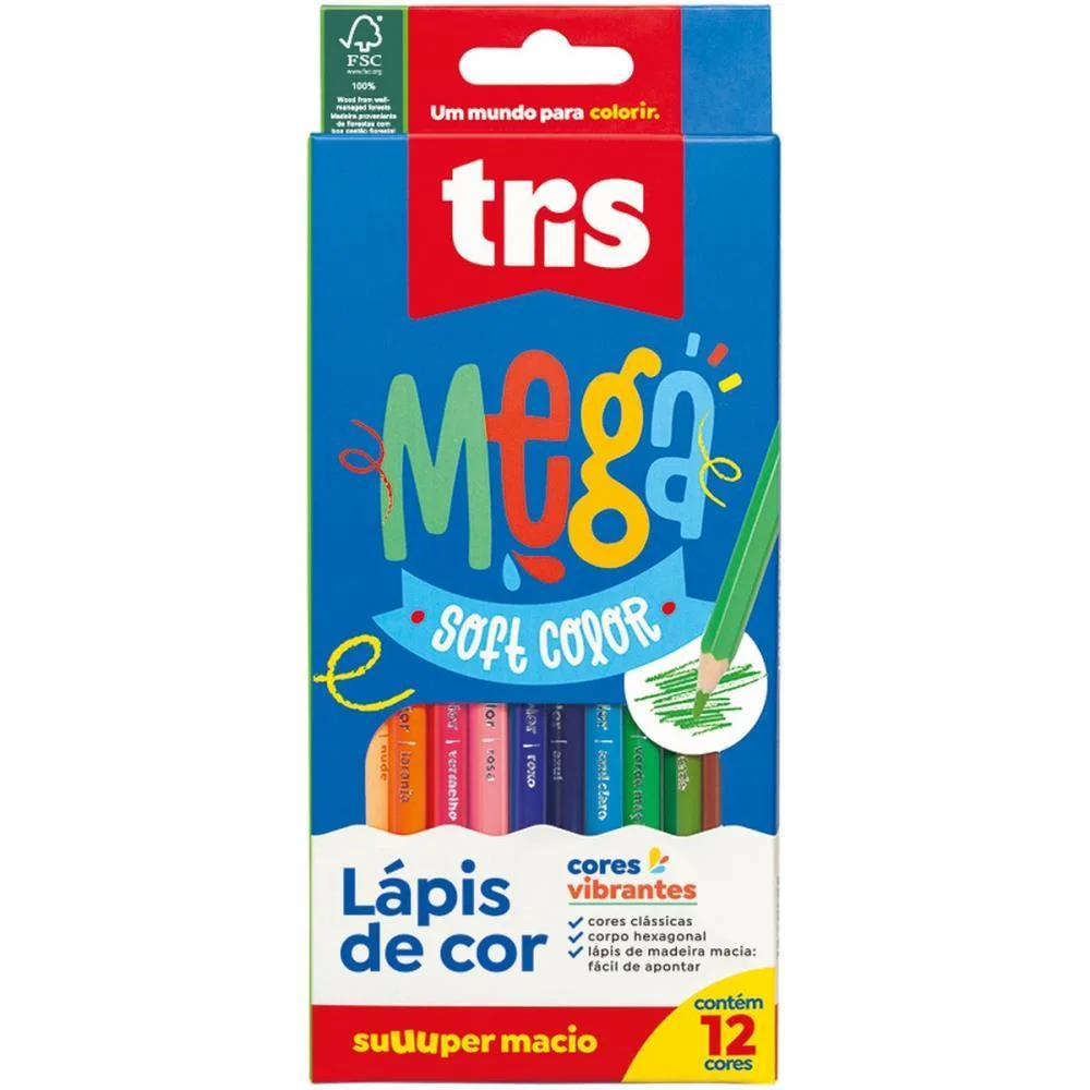 Lapis De Cor Sextavado Mega Soft Color 12 Cores Summit (Pct.c/06)