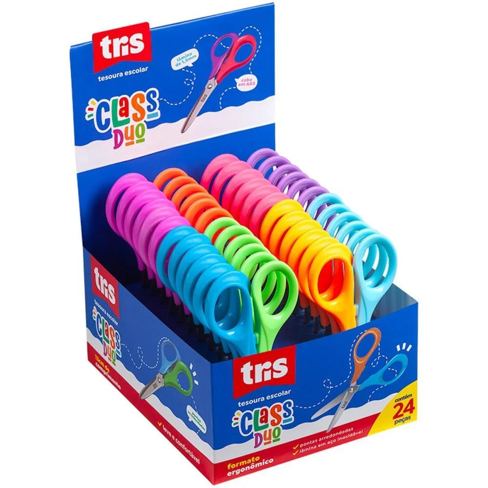 Tesoura Escolar Tris Class Duo 13Cm 4Cores Summit C/ 24 Unidades