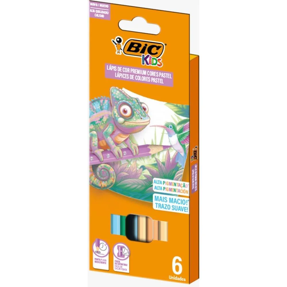 Lapis De Cor Sextavado Bic Kids Pastel 6 Cores Bic (Pct.c/08)