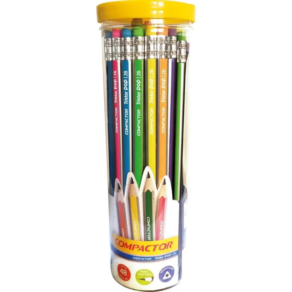 Lapis Preto Triangular Tristar Pop 2B C/Borracha Compactor (Pote-48)