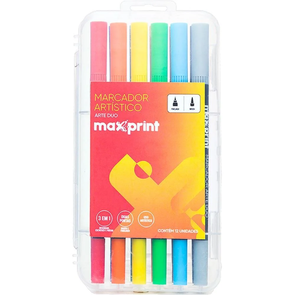 Marcador Artistico Arte Duo 3Em1 12 Cores Maxprint (Estojo)
