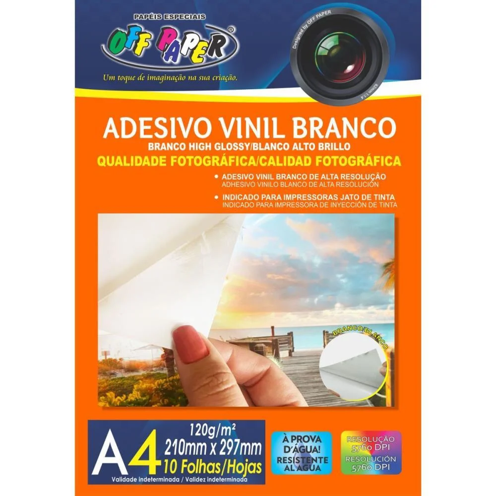 Papel Fotografico Inkjet A4 Vinil Adesivo Branco 120G. Off Paper (Pct.c/10)