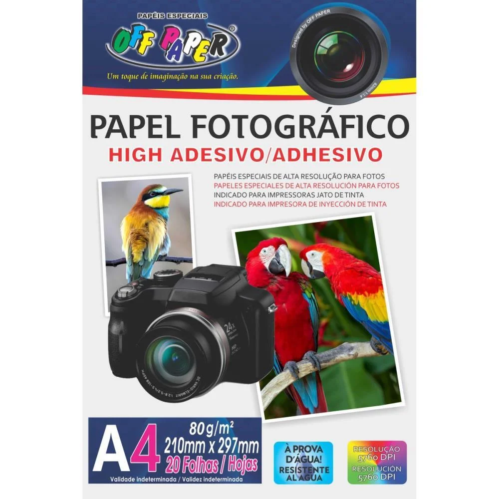 Papel Fotografico Inkjet A4 High Glossy Ades.brilho 80G Off Paper (Pct.c/20)