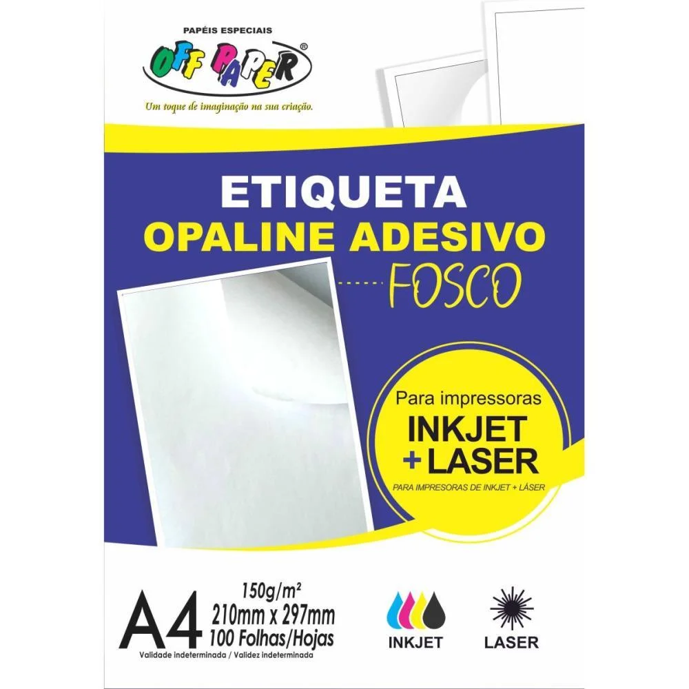 Papel Opaline A4 Branco Fosco Adesivo Off Paper C/ 100 Unidades