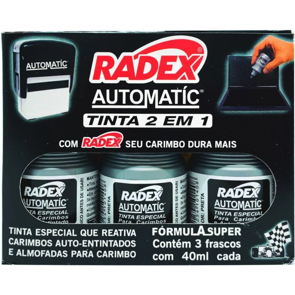 Tinta Para Carimbo 40Ml Preta Automatico Radex (Cx.c/03)