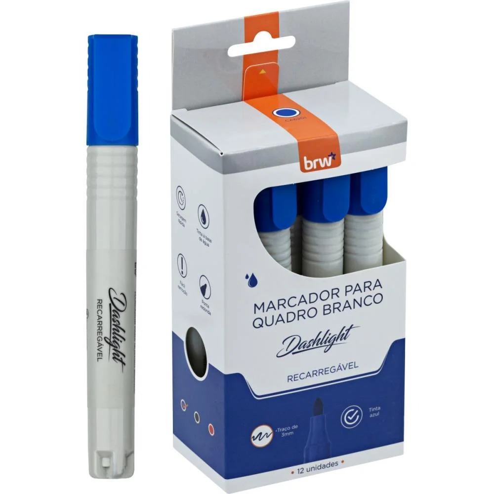Pincel Quadro Branco Dashligth Recarregavel Azul Brw (Cx.c/12)