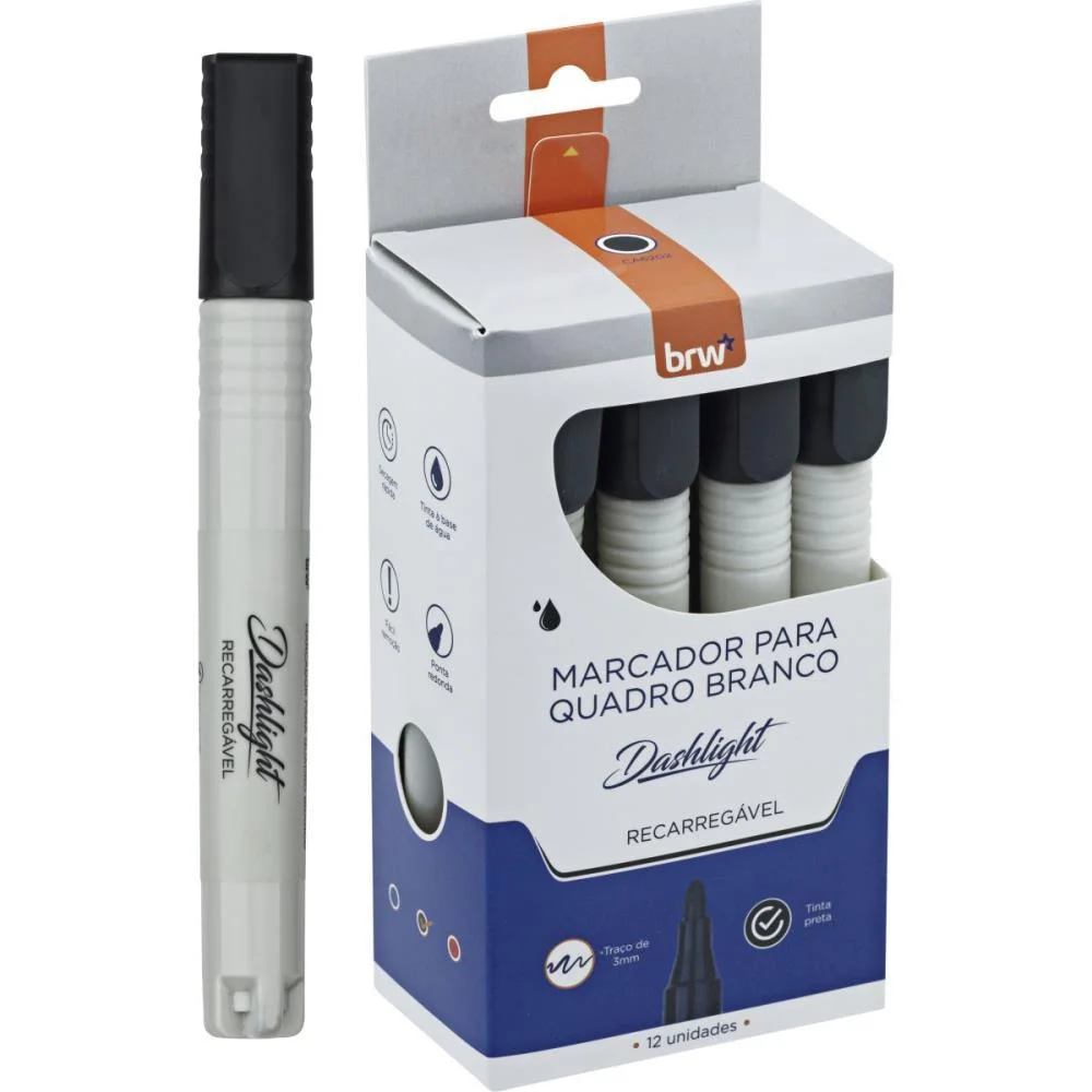 Pincel Quadro Branco Dashligth Recarregavel Preto Brw (Cx.c/12)