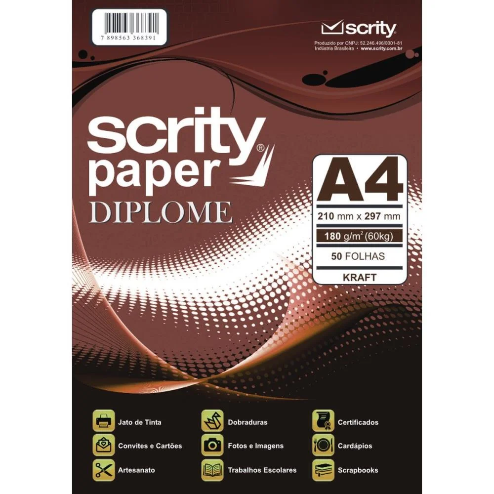 Papel Kraft Folha Diplome Kraft Natural A4 120G. Scrity (Pct.c/50)
