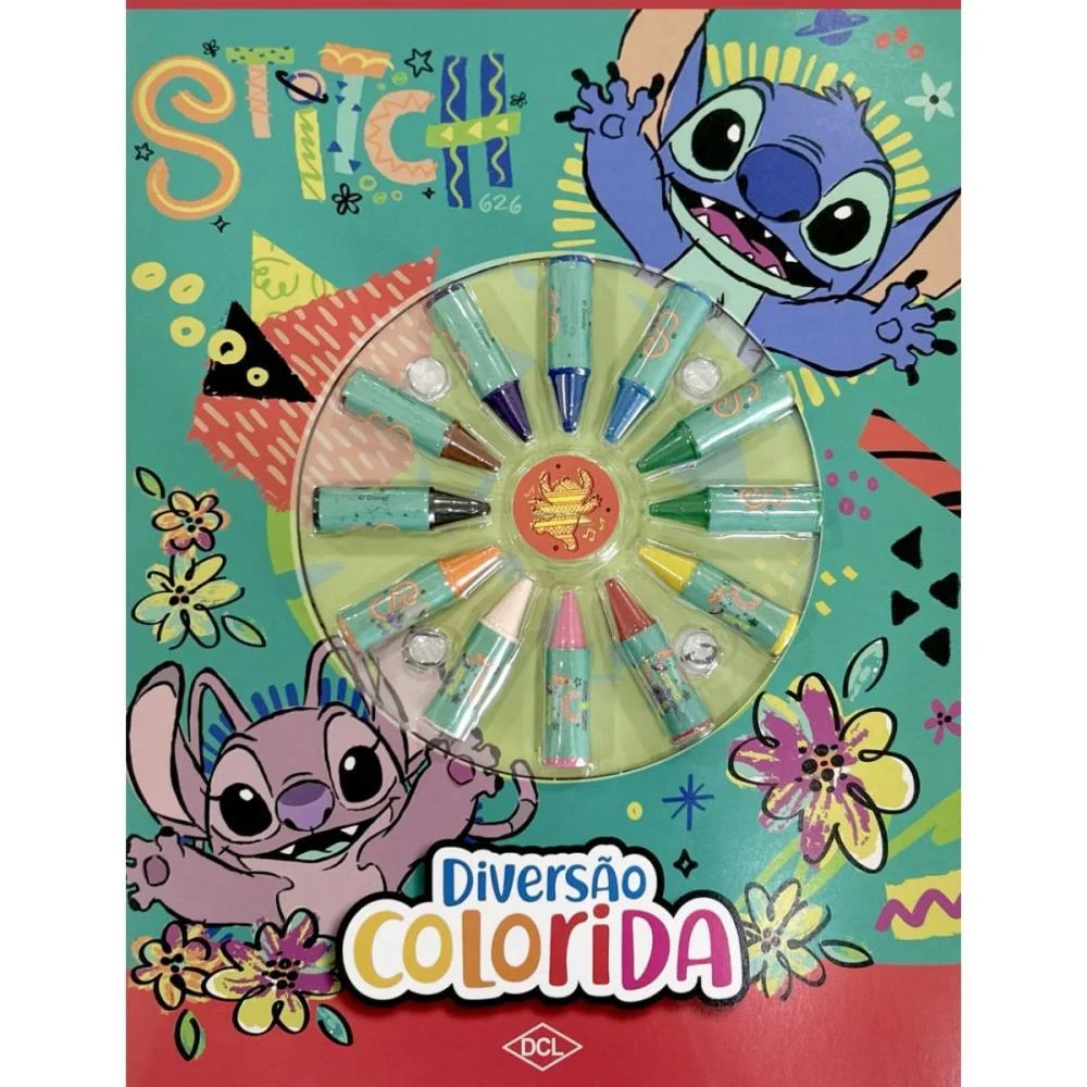 Livro Infantil Colorir Stitch Diversao Colorida C/Giz Dcl