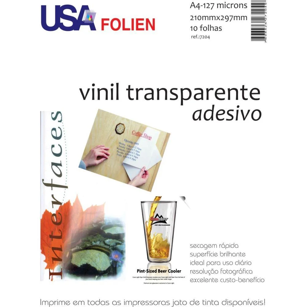Papel Fotografico Inkjet A4 Vinil Adesivo Transparente Usa Folien Com 10 Unidades