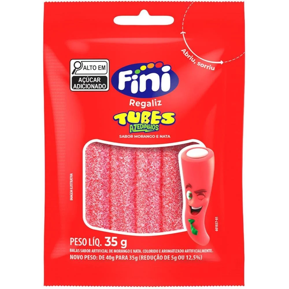 Doce Tubes Morango Citrico 35G Fini C/ 10 Unidades