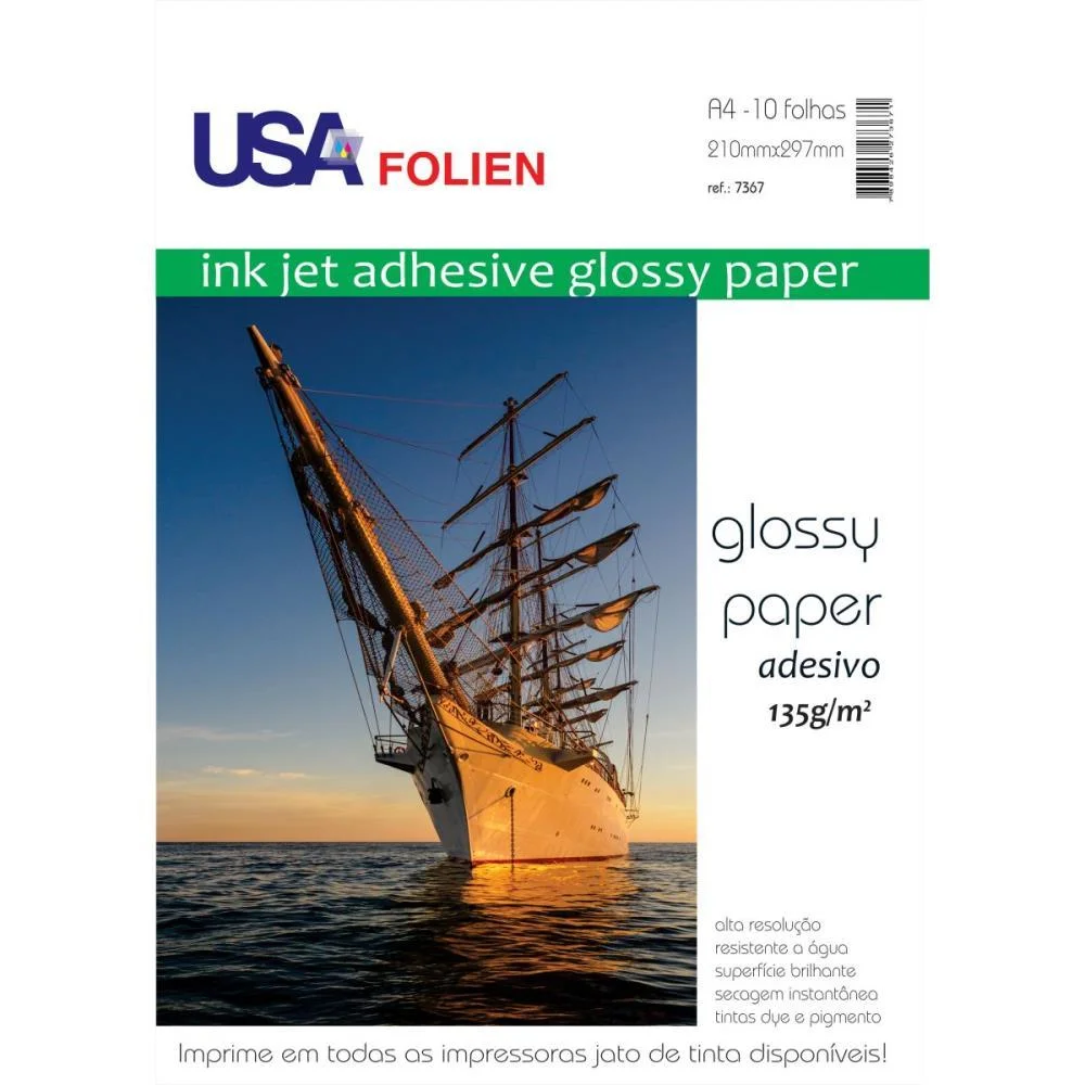 Papel Fotografico Inkjet A4 Glossy Adesivo 135G. Usa Folien (Pct.c/50)