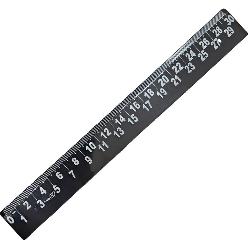 Regua Plastica Baixa Visao Preta 30Cm Maxcril (Pct.c/10)