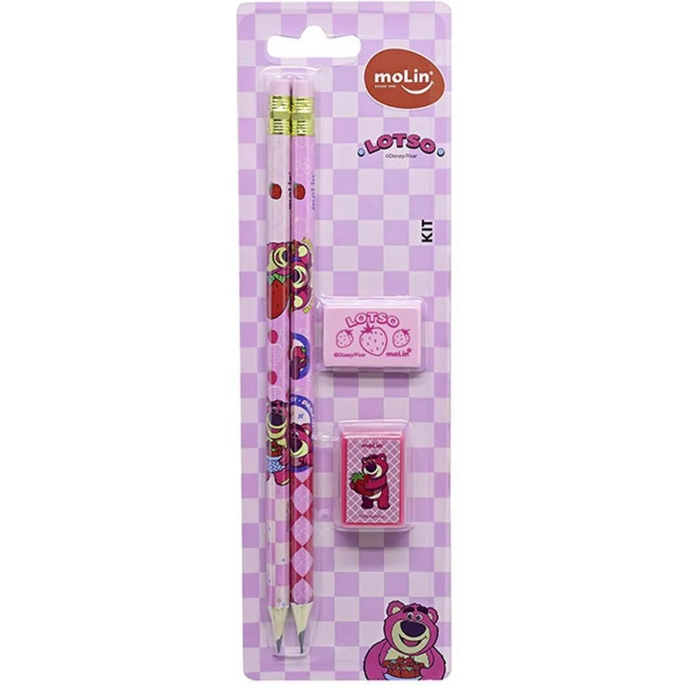 Kit Escolar Lotso 2Lapis+Borracha+Apontado Molin